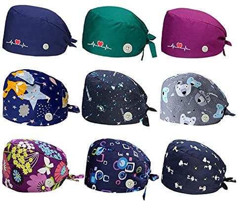 Charlotte Cheveux, PTN Calot Infirmiere, Bonnets Unisexes Avec Boutons, Bonnets D'infirmière Réglables, Une Variété de Motifs D'impression, Adaptés Aux Médecins, Chefs, Bonnets de Douche