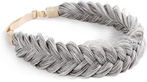 TOECWEGR Extensions Haarband Haarreifen Zopf Geflochten Classic Chunky Wide Plaited Wedding Fluffy Braids Wig Women Girl Beauty Accessory (Silber)