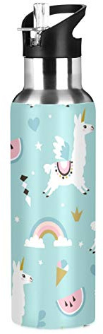 xigua Llama Cactus Water Bottle Set Double Wall Vacuum Insulated Flask Stainless Steel with Straw Lid 20oz For Women Men Fitness Outdoor Running, Hot for 10 Hours