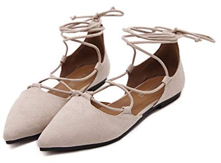 ERLINGO Casual Ballet Flat Womens Cross Strap Ballet Flat Shoes Pointed Toe Elegant Wedding Lace Up Ballerinas Shoes for Girls