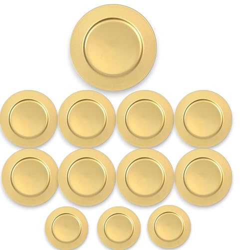 Aurora Store 12 x Sottopiatti Oro da 33 cm Set da tavola TONDI per Natale, Capodanno, Feste, Compleanno