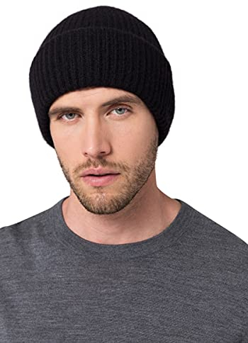 Style & Republic Herren Beanie aus 100% Kaschmir | edle Männer-Mütze aus feinstem Cashmere | Bundumfang 56cm (Schwarz)