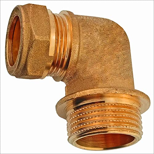 Winkel Kupplung mit Kragen 90° Grad mit Außengewinde 3/4 Rohr Zoll AG für Kupferrohr Außendurchmesser 22 mm Schraub Fitting mit Klemmring Klemm Verschraubung Kupfer CU Rohr Verbinder