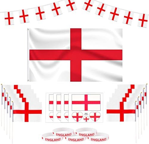 Abitoncc St George's Day Decorations England Flag 3ft x 5ft England Flags Bunting St Georges Flag Bunting Flags Football Bunting England Bracelets England Flag Bunting St Georges Party Decorations