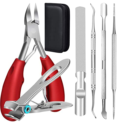 TOKINGO Nail Clippers Kits, Heavy Duty Professional Toenail Clipper for Ingrown Thick Nails, Birthday Gifts for Men Women, Pedicure Tool,Nail Cutter, Manicure Set (6PCS) Red