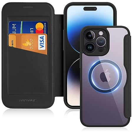 DUX DUCIS Hülle für iPhone 14 Pro Max Handyhülle Kompatibel mit MagSafe, Transparente Anti-Kratzer Leder Flip Klapphülle mit RFID-Sperre Schutzhülle Case für iPhone 14 Pro Max (6,7 Zoll, Schwarz)