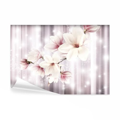decomonkey Fototapete Magnolien Violett Abstrakt, 400x280 cm, XXL, Blumen | Natur, Rosa, Grau, Schlafzimmer, Wohnzimmer, Büro, Flur, Design, Tapete, Fototapeten, Tapeten, Wandtapete, moderne, Wand