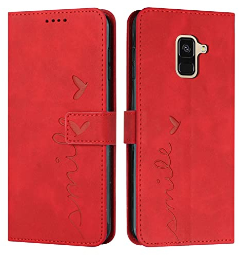 EATCYE Kompatibel Mit Samsung Galaxy A6 2018 Hülle, Premium PU Leder Klapphülle Brieftasche Schutzhülle [Kartenfach][Ständer], Handyhülle (#Rot)
