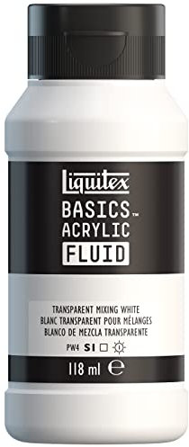 Liquitex 8870412 Basics Fluid - Peinture acrylique à consistance fluide, à séchage rapide, résistante à la lumière, imperméable, à base d'eau, Flacon de 118 ml, Blanc Transparent Pour Melanges