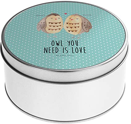 Mr. & Mrs. Panda Blechdose rund Eulen Liebe - Geschenk, Paar, Freundin Geschenk, Metallbox, Metallboxen, Liebesgeschenk, Wortspiel lustig,