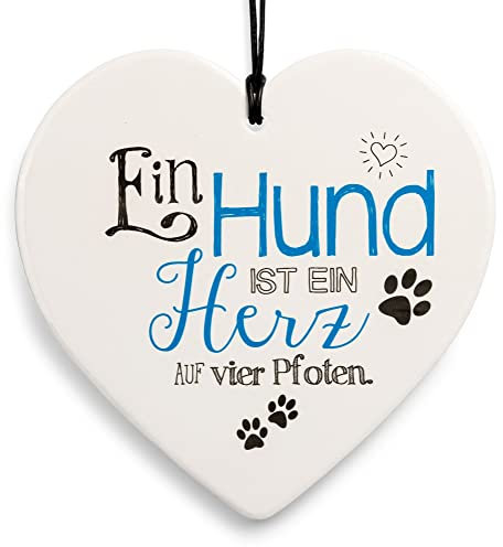 SIKORA Geschenk Herz aus weißem Steingut mit liebevollen Botschaften für jeden Anlass, Farbe/Modell:PH03 - für Hundefreunde - EIN Hund ist EIN Herz auf 4 Pfoten