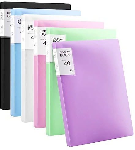 SEUNMUK Lot de 6 porte-vues A4, 40 pochettes en plastique, dossiers de présentation pour particuliers, bureaux (6 couleurs)