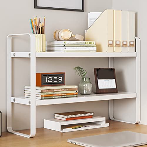 Scaffale organizer da scrivania, scaffale da scrivania in legno, libreria da scrivania (bianco + bianco)