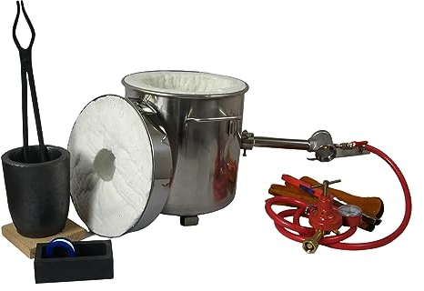 LSMIITTH Four de fusion au propane de 6 kg avec creux, forme de barre de 113 ml, pince et gants, pour métal, or, argent, cuivre, aluminium, kit d'outils de coulée complet