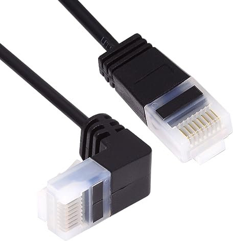 CY Câble Ethernet Cat6 ultra fin RJ45 coudé vers le bas UTP Cordon de raccordement 90 degrés Cat6a LAN pour ordinateur portable, routeur, TV Box