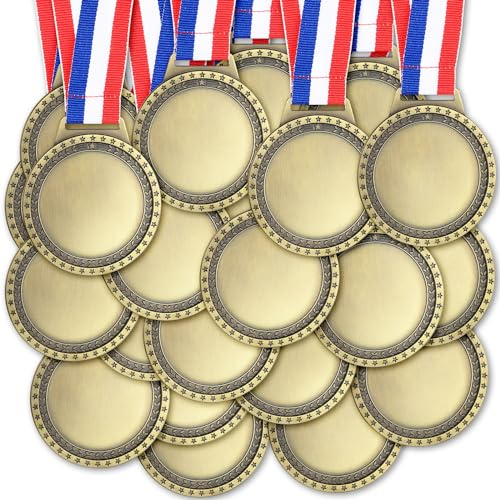 Sasylvia 60 Pcs Blank Award Medals with Neck Ribbons Create Your Own Medals Kit Cheer Winner Participation Trophy Metal Gifts for Soccer Football Party Game (Bronze)