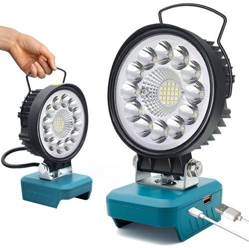 Lampe de travail LED 36 W 3800 lm portable compatible avec batterie Makita 18 V LXT, projecteurs sans fil alimentés par batterie avec USB et Type-C, outils d'éclairage d'urgence en plein air