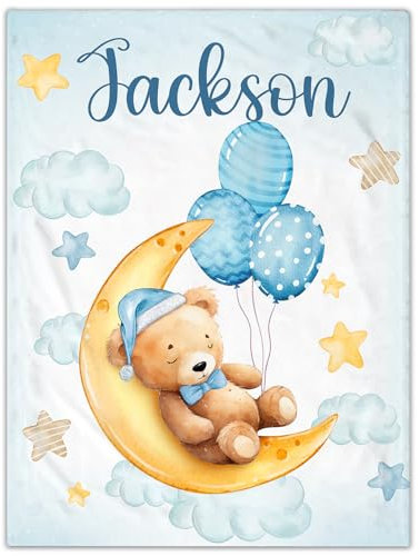 SearchI Coperta Neonati con Nome 90x120cm,Plaid Flanella Personalizzato in Pile,Coperte Orso Coccolone Morbido e Soffice per Culla Carrozzine Asilo,Idea Regalo Compleanno Personalizzato Bebè Bambini