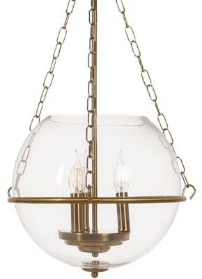 Lámpara de techo con cadena de metal y tulipa bola de cristal dorada de Ø 35 cm