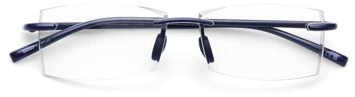 DOOViC Lesebrille Randlos 1,0 Blaulichtfilter Blau Rechteckig Computerbrille Brille mit Sehstärke für Damen/Herren