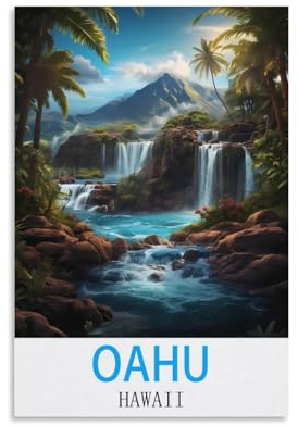 Oahu Hawaii Vintage-Reiseposter, 20 x 30 cm, Leinwandkunst, Poster und Wandkunst, Bilddruck, moderne Familienschlafzimmer-Dekoration