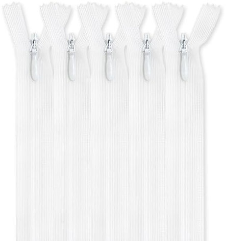 MARARDI [Packung 5] Unsichtbaren Reißverschlüssen [Weiß] Nylon [45 cm] Nähen und Basteln zum Kleidung Taschen Stoff für Nähmaschine Patchwork Plastik Baumwolle Zipper mit Metallreißverschluss