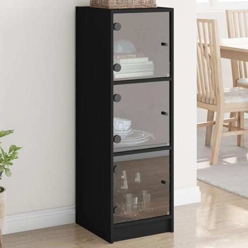 Homvdxl Schlankes Sideboard mit Glastür, 3 Würfel, Aufbewahrungs-Organizer, Vitrine für Wohnzimmer (schwarz)