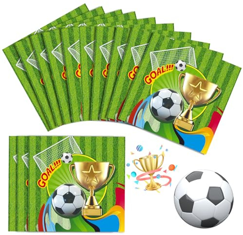 FINEASY 80 Stück Servietten Fussball, 33 x 33 cm Fußball Servietten, Fußball Dekorationen für Fußballspiele,Mottopartys, Kindergeburtstage, Tischdekoration