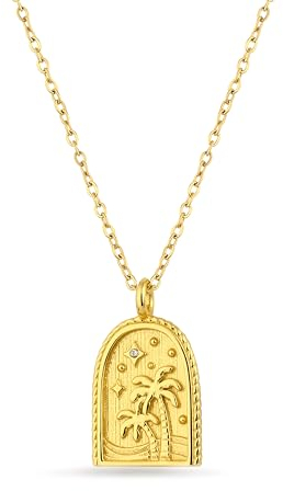 Einzelstück® Halskette mit Sonne, Strand, Palmen Anhänger I Sunchaser Gold Vermeil I 925 Sterling Silber mit 14K vergoldet I Silber Kette I Handgefertigtes Unikat