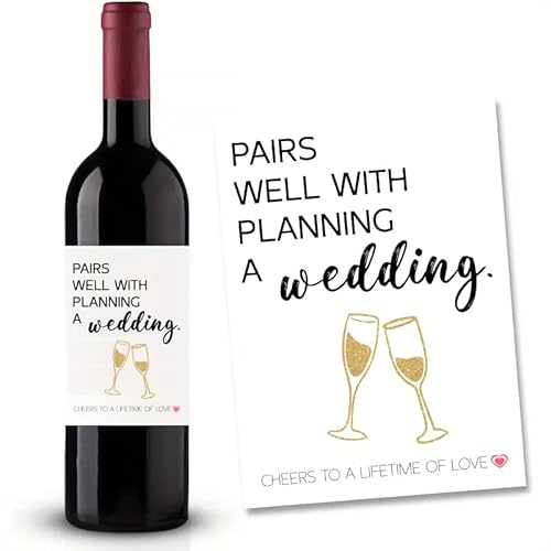 2 x Flaschenetikett Pairs Well with PLANNING A Wedding CHEERS TO A LIFETIME OF LOVE 10x12,7cm Flaschenetiketten Weinflaschen Aufkleber Gastgeschenke Hochzeit Standesamt Deko, Hochzeitsspiele für Gäste