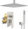 NPYSVSSS 40,6 cm Duschsystem Doppelfunktion Duscharmatur System Set mit Überkopf-Regenduschkopf, Handsprüher, 2-Wege-Druckausgleichsventil-Kit und Zierleiste, gebürstetes Nickel