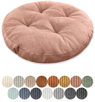 Lsjoaw Sitzkissen Rund 35cm Dicke 6cm 1 Stück Bodenkissen Rund Sitzpolster Stuhlauflage Sitzpolster Stuhlkissen Polster Auflage für Wohnzimmer Büro Konferenzraum Cordstoff （Rosa）