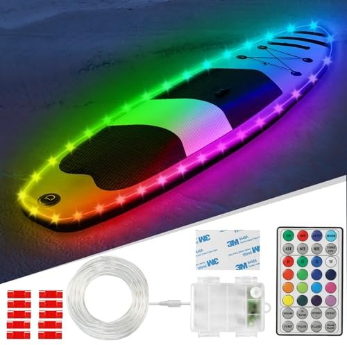 Kayak Paddle Board Lights Kit, IP68 Waterproof Dream Color SUP Glow Lights with Remote, Battery Powered Boat Light for Night Kayaking SUP Canoes, Marine Pontoon Boat Light (24FT)