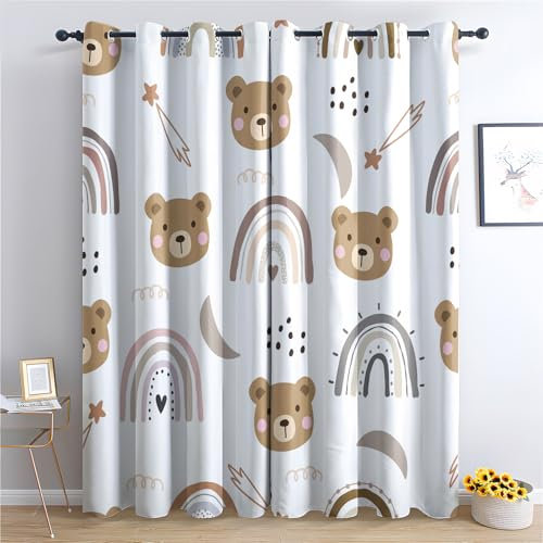 Generisch Vorhänge Bär - Kinder Süße Regenbogen Fenster Gardinen mit Ösen, Vorhang Blickdicht Verdunklungsvorhänge Thermovorhang für Wohnzimmer Schlafzimmer Deko 2er Set, H 245 x B 140 cm U-#152