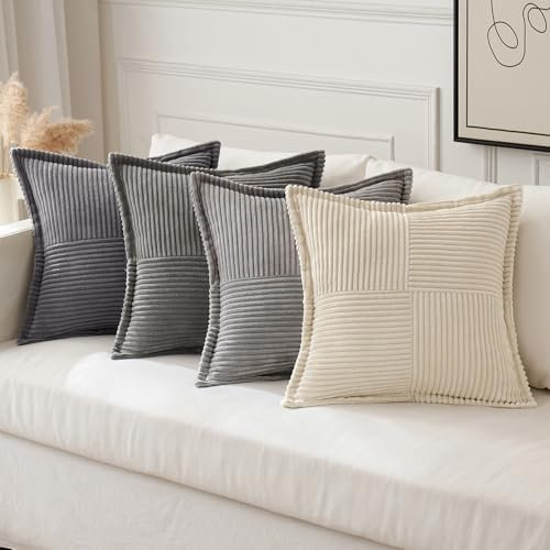 MIULEE 4er Set Kordsamt Kissenbezüge Weich Dekokissen Dekorativ Kissenbezug Modern Kissenhülle Sofakissen Zierkissen Couchkissen für Wohnzimmer Schlafzimmer Grau Serie 50x50 cm