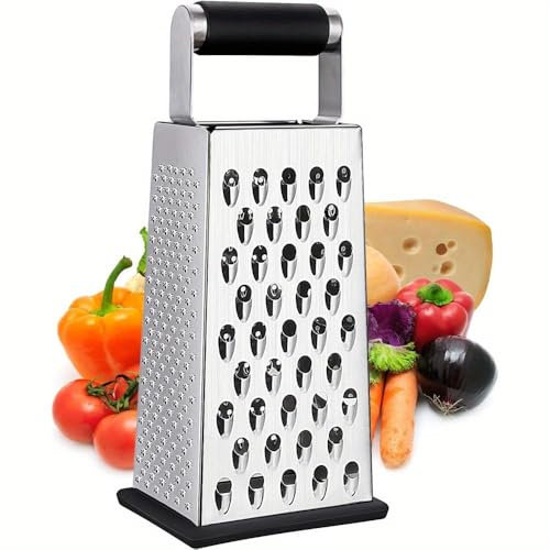 4-Seitige Gemüsehobel Edelstahl, Küchenreibe, Gemüsereibe, Reibe für Gemüse, Vierkantreibe zum groben und feinem Raspeln, für Obst, Gemüse, Karotten, Käse Gadgets für die Küche