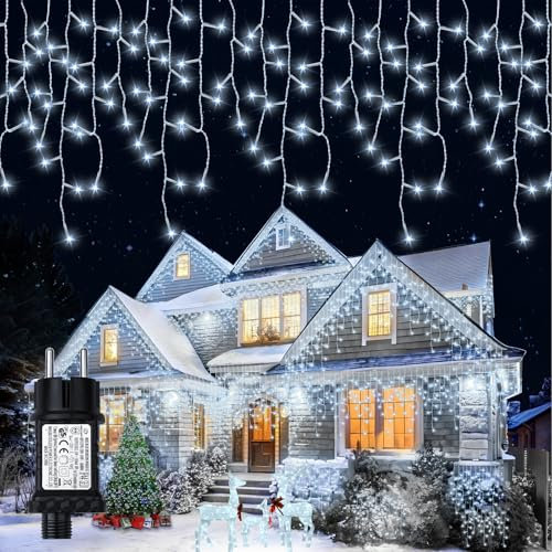 Possily Eisregen Lichterkette Außen Weihnachtsbeleuchtung 6,4m 200LEDs IP65 Wasserdicht LED Lichtervorhang Aussen mit Timer, Weihnachtslichterkette 8Modi für Balkon Fenster Geländer Weihnachten Deko-K