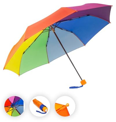 FARE 4 Kids (Regenbogen) - Kinderschirm mit abgerundeten Spitzen, sturmfesten Gestell, sicherem Öffnen & Schließen