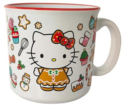 Silver Buffalo Hello Kitty Holiday Gingerbread Kitty and Cookies - Taza de cerámica de 20 onzas