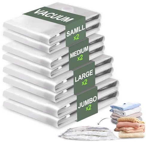 Vacbird Lot de 8 sacs sous vide pour vêtements (2 grands, 2 grands, 2 moyens et 2 petits) - Réutilisables - Pour vêtements, couvertures, oreillers, couettes, voyages