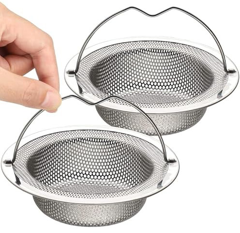 Kitchen Sink Strainer, 2 Pack Stainless Steel Drain Strainer with Lift-up Handle, 11cm Outer Rim, Anti Clogging, Dishwasher Safe, Rust Resistant, Fits Standard 110mm Sink Hole