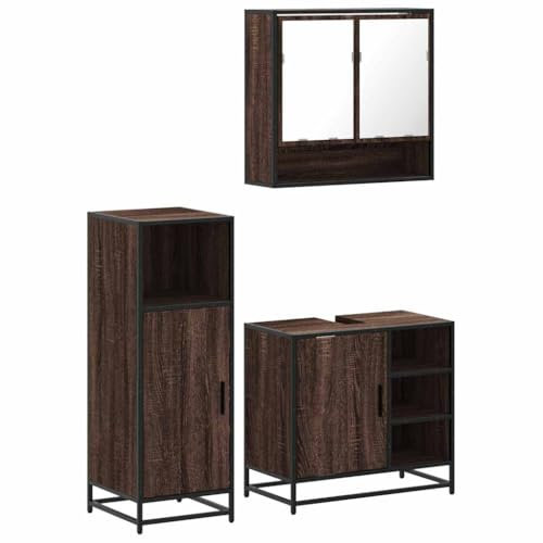 vidaXL 3-TLG. Badmöbel-Set Braun Eichen-Optik Holzwerkstoff, Badmöbelset, Badezimmerschrank, Unterschrank Bad, Badmöbel, Unterschrank Badezimmer