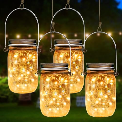Solarlampen Für Außen Glas,4 Stück 30 LEDs Solar Einmachglas,Wasserdicht IP55,Solarlaterne Für Außen,Glas Solarleuchten,Solar Laterne Für Außen Für Garten,Terrasse,Party,Balkon Deko Aussen