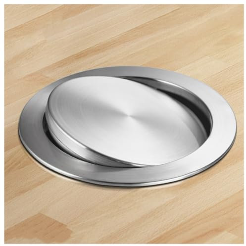 Edelstahl-Aufsatz-Mülleimer mit eingebauter Schütte für Küche, Bad, Büro, Schwingklappe, kleiner Abfalleimer für den Schreibtisch (Einzeldeckel, 21 x 40 cm)