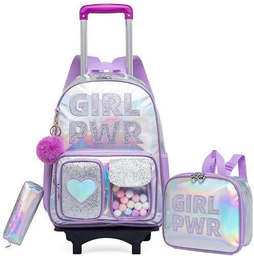 HTgroce Trolley Rucksack Kinder Mädchen, 3 in 1 Kinder Trolley Schultasche mit Rollen Rucksack Schultrolley Rucksäcke Kinder Schulrucksa