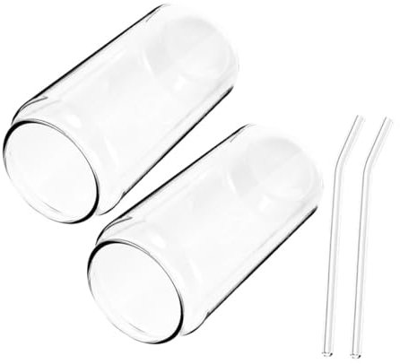 DECHOUS Hitzebeständiges Glas Trinkglas Mit Je Strohhalmen Vielseitiger Mehrzweckbecher Für Kaffee Tee Cocktail Wasser Schadstofffrei Spülmaschinengeeignet