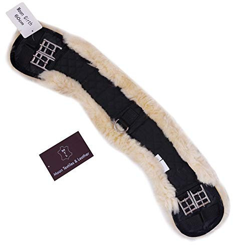 Generisch Lammfell Dressur Sattelgurt - Mondgurt, Kurzgurt - Farben Natur & Schwarz, Längen 45 bis 85 cm (Natur, 28 70 cm)