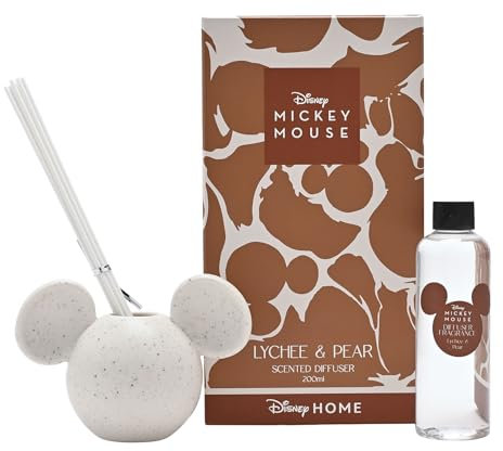Disney – Micky Maus weißes Keramikgefäß parfümierter Duftdiffusor mit Duft – Litschi & Birne – Offizielles Disney-Produkt – H 11 cm x B 14 cm