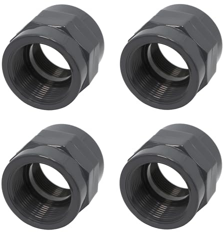 HAF 4X PVC Fittings Gewindemuffe mit 2 | Innengewinde x Innengewinde | Übergangsmuffe aus grauem PVC-U | PN16 für PVC Rohr, Schwimmbad, Poolverrohrung, Druckleitung, Rohrleitung, Pool & Teich