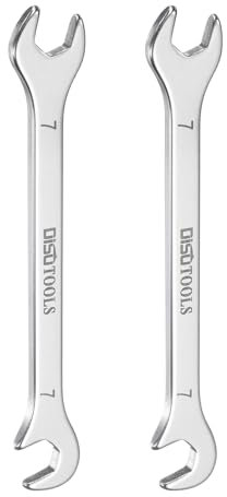 QUARKZMAN 2 Stück Super-Dünner Ringschlüssel 7mm Metrischer Doppel Maulschlüssel 30Cr13 Edelstahl Abschrecken Polieren Schraubenschlüssel mit 15° und 75° Winkeliger Öffnung für Auto